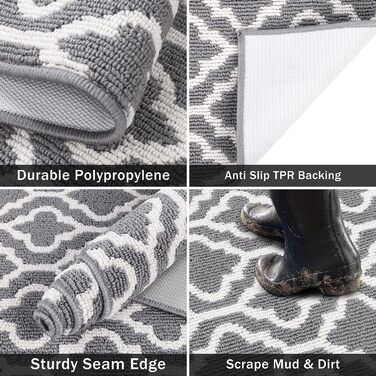 Килимок вхідний SHACOS 90x150 см протибрудний та протиковзкий, вологостійкий килим для дому, передпокою, тераси та саду, сірий