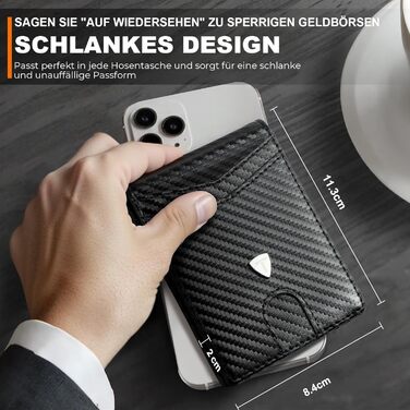 Чоловічий тонкий гаманець RFID захистом з карбонової шкіри, Portmonee з 11 відділеннями для карток, віконцем для ID, відділенням для грошей, мінімалістичний гаманець з подарунковою коробкою - Чорний