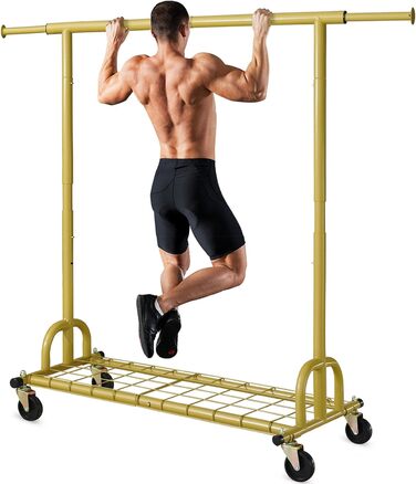 HOKEEPER Clothes Rack with Shelves, 450 kg Capacity, Rolling Garment Rack, Portable Clothes Hanger, Chrome (S002GD)
