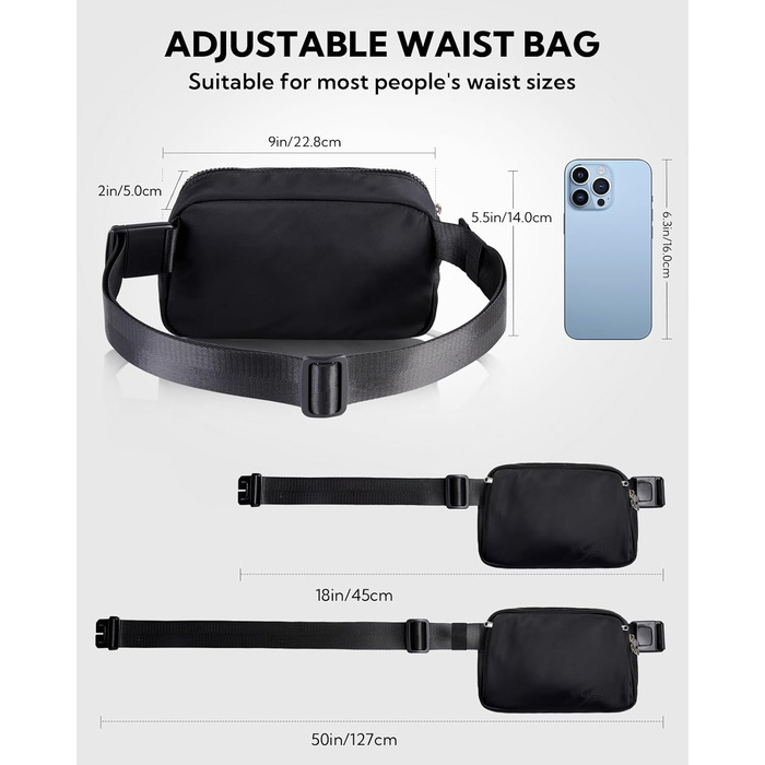 WATERFLY Поясна сумка на пояс для чоловіків та жінок: Стильна нагрудна сумка для спорту та моди, через плече, водонепроникна, маленька сумка на стегно для активного відпочинку, подорожей, походу, фестивалю, чорна
