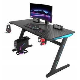 Ігровий комп'ютерний стіл з LED-підсвіткою, сучасний геймерський стіл, 140 см, чорний
