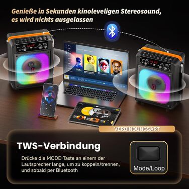 Караоке машина з 2 мікрофонами, портативна караоке система з бездротовими мікрофонами, Bluetooth колонка з LED-підсвіткою для дорослих та дітей, TX06 -NEW