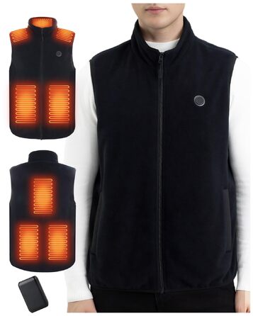 Обогревна жилетка з флісу для чоловіків з акумулятором 5V 10000mAh - жилетка з 3 рівнями нагріву, 5 зонами обігріву, ідеальна для роботи на відкритому повітрі, катання на лижах, піших прогулянок та щоденних поїздок. Чорний, XXL