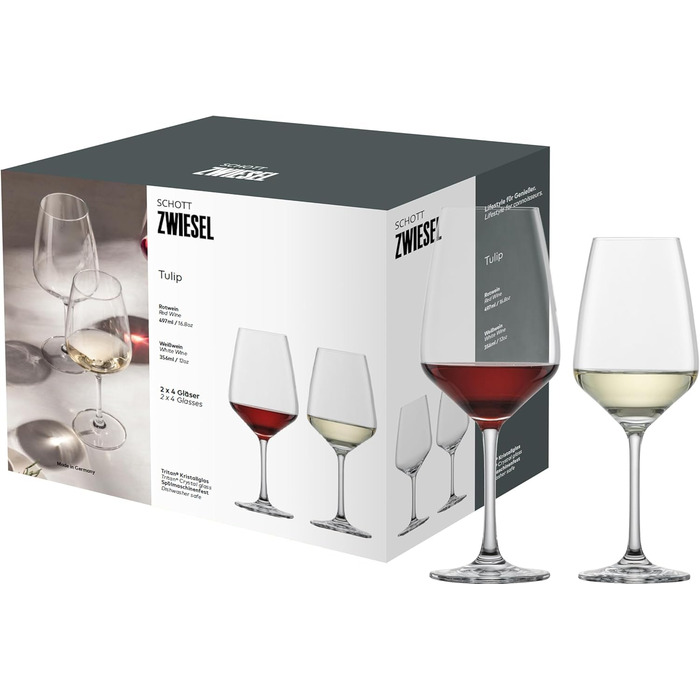 Набір келихів Schott Zwiesel Tulip 8 шт. (4 білих, 4 червоних), Tritan-кристал, Made in Germany