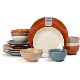 Набір посуду Sango Siterra (16 предметів) з кераміки: тарілки та миски, багатокольоровий
