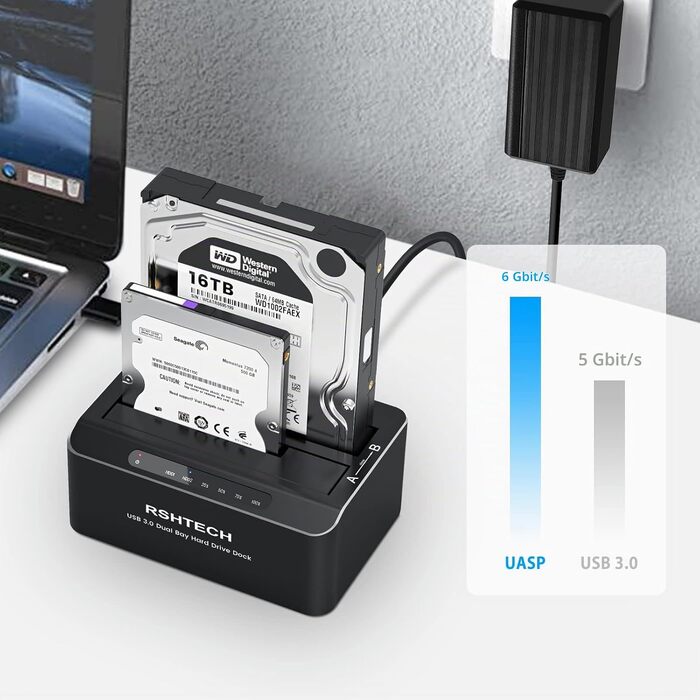 Док-станція для HDD/SSD RSHTECH Aluminium USB 3.0 на 2 відсіки, до 24TB, RSH-DS01
