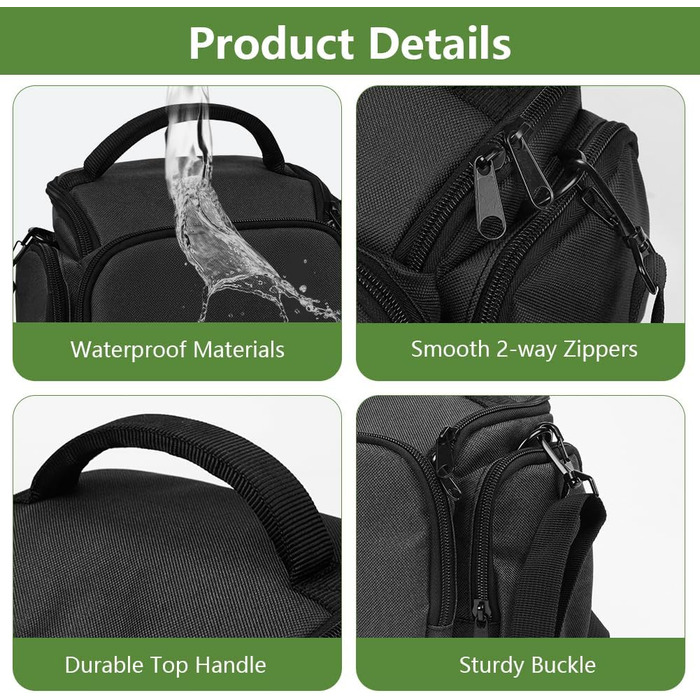 Сумка для камери Ainiv: фотосумка для DSLR/SLR камер Canon, Nikon, Sony (зелена/чорна)