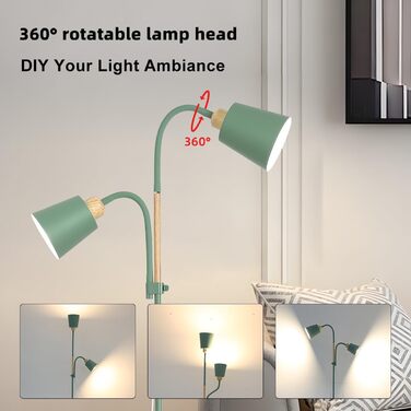 Стійка лампа ANTENLICHT YOYO з двома висувними лампами | 2xE27, 60W | 360° регулювання | Вінтажний дизайн, метал | 159 см, зелений | Без лампочки