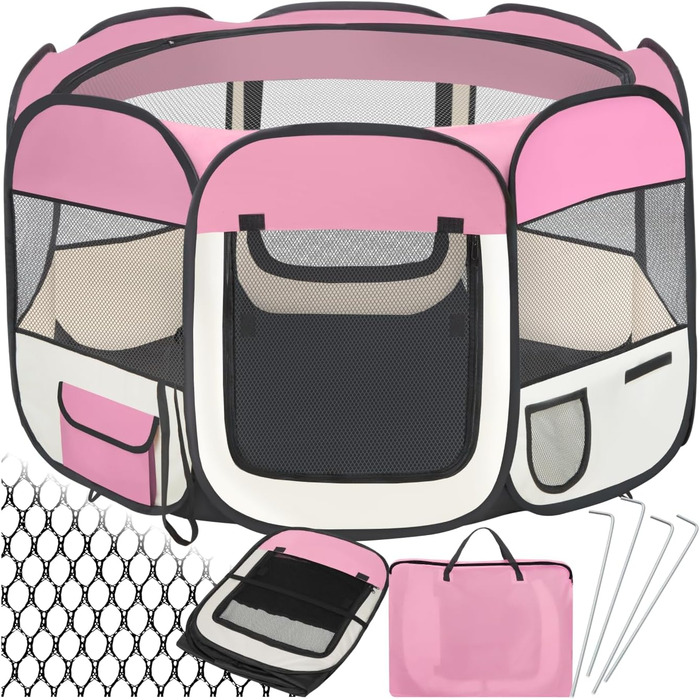 Тектейк® вольєр для цуценят, вольєр для тварин, вигульне місце для собак, котів, кроликів, вигул, вольєр для дому або кемпінгу - загородження для собак, ґрати для собак, вольєр для вигулу, вольєр для дрібних тварин - рожевий
