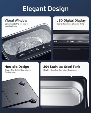 Ультразвуковий очисник Phniti 47 кГц: для окулярів, прикрас, зубних протезів | 3 режими, 330 мл