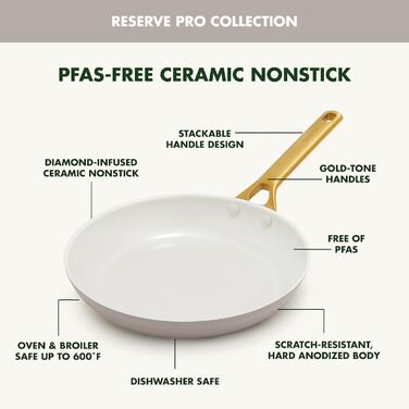 GreenPan Reserve Pro сковорода з антипригарним покриттям, 20.3 см, кераміка, не містить PFAS, нержавіюча сталь, для духовки та посудомийної машини, колір Гляцієво-блакитний