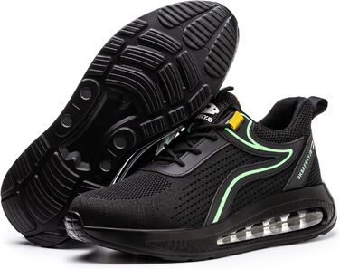 Черевики робочі чоловічі та жіночі S3, легкі, з металевим носком, антиковзаючі, дихаючі, спортивні, чорно-зелені (39 EU)