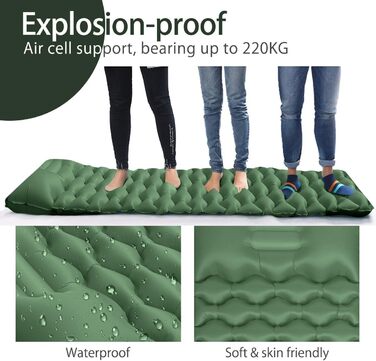Isomatte Camping Ultralight Inflatable Sleeping Pad with Pillow - Waterproof Folding Air Mattress for Camping, Hiking, Travel & Backpacking (Green)
