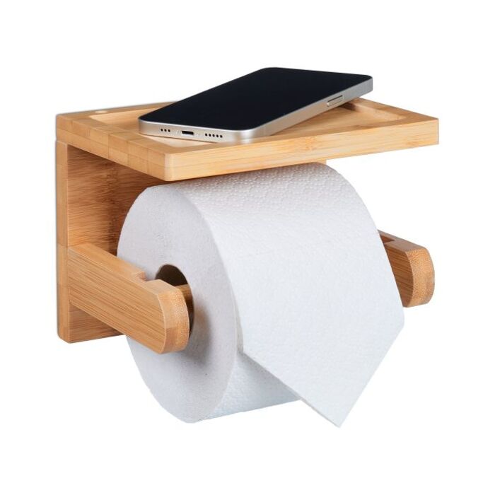 Relaxdays Bamboo Toilet Paper Holder with Storage Shelf