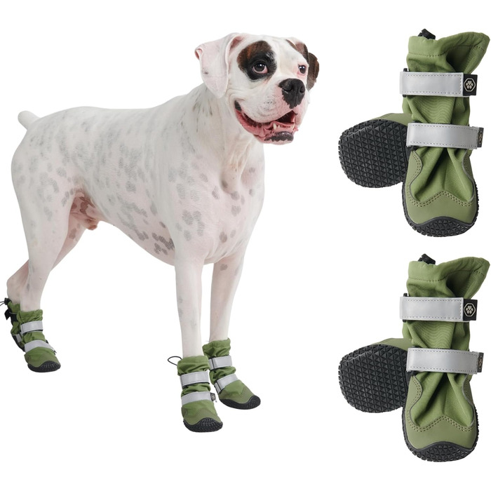 Spark Paws Waterproof Dog Shoes for Medium and Large Dogs, Non-Slip Reflective Dog Boots for Rain, Snow, Hiking, 4-Pack - Brown, A (Green, C: 6.0cm B | 18-27kg)