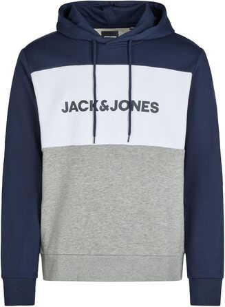 Чоловічий худі Jack & Jones JWHLOGO Blocking Regular Fit з принтом, темно-синій (Navy Blazer), розмір L