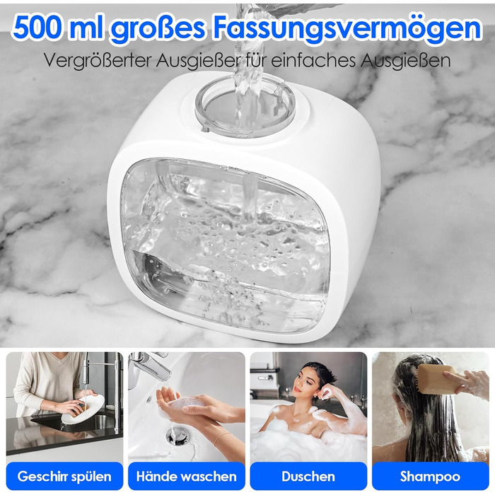 Автоматичний дозатор мила, 500 мл, настінний, сенсорний, регульований, для кухні та ванної кімнати (білий)