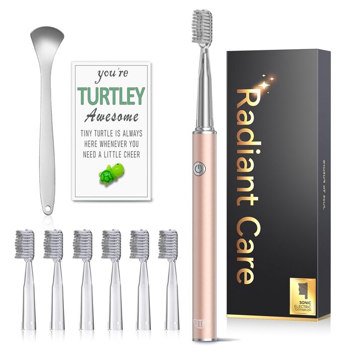 Електрична звукова зубна щітка JTF з очищувачем язика, 8 насадок, 5 режимів, функція пам'яті, таймер 2 хв, водонепроникність IPX7, перезаряджається, швидка зарядка (3 години), для дорослих (блакитний) (Rosegold)