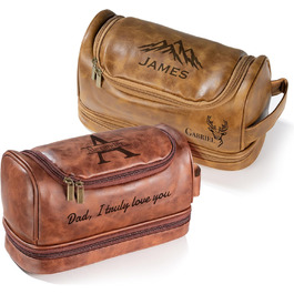 Чоловіча косметичка Easycosy з лазерним гравіюванням імені, з можливістю підвішування, з натуральної шкіри, червоно-коричневого кольору, двошарова