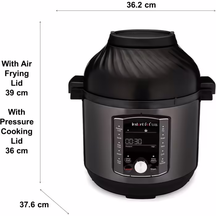 Мультиварка Instant Pot Pro Crisp 11-в-1: скороварка, аерофритюрниця, повільноварка, пароварка, гриль, дегідратор, Sous-Vide, 7.6 л, 1500 Вт, чорна нержавійка