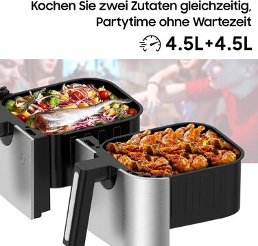 Iceagle Dual Zone Air Fryer Double Chamber 9L - XXL Air Fryer with 8 Programs | Airfryer with 2 Baskets, Oil-Free Fryer, Preheating & Keep Warm, 2600W