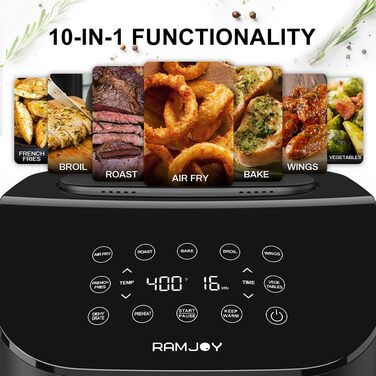 Фритюрниця RAMJOY 10 л з 10 функціями, антипригарне покриття, для смаження, випікання, сушіння