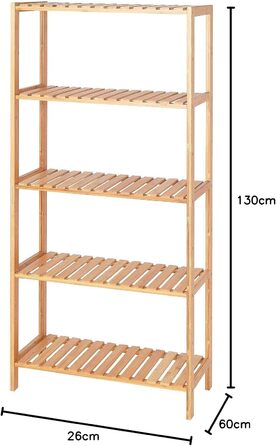 Dibea Bamboo Shelf with 5 Adjustable Shelves - Shoe Rack, Bathroom Shelf, Living Room Shelf, Standing Shelf, Bathroom Shelf, Book Shelf, Kitchen Shelf, combinable with a shelf wall - 60x26x130 cm, natural color