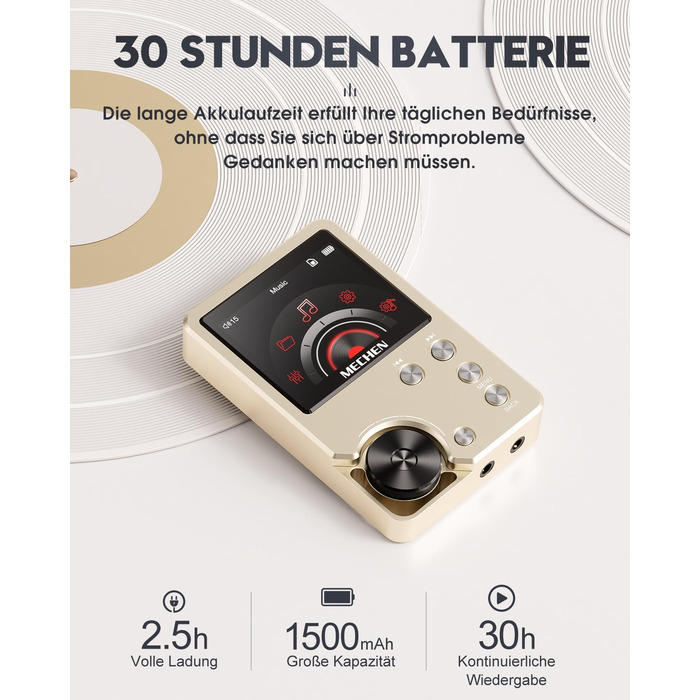 MECHEN M30: Аудіоплеєр Hi-Res MP3, DSD FLAC DAC з 64GB, підтримка до 256GB (Золотий)