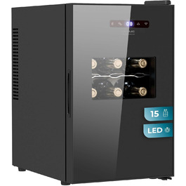 Cecotec Bolero GrandSommelier 830 CoolWood Wine Refrigerator, Thermoelectric, Quiet and High Performance, Adjustable Temperature: 8-18ºC, Touch Control Panel, Displays, Eco-friendly. (15 Bottles, Black)