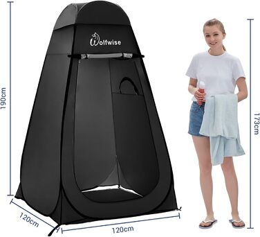 WofWise Portable Camping Shower Toilet Tent with UV Protection - Outdoor Privacy Shelter (Black, L)