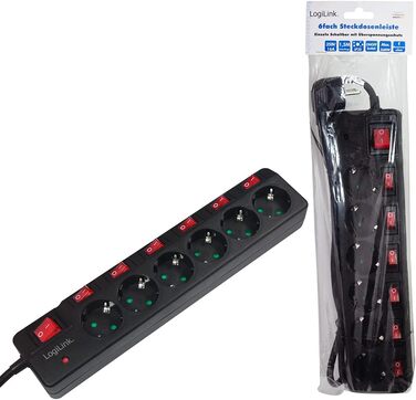 Смуга живлення LogiLink LPS233 6-fach з вимикачами та захистом від перенапруги (Schutzkontakt) - CEE 7/3, з дитячим замком, чорна