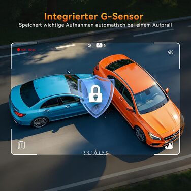 Автомобільний відеореєстратор 4K+2K з WiFi 5GHz, передня та задня камери, 64GB карта пам'яті, кут 170°, нічний режим WDR, дисплей 3.2