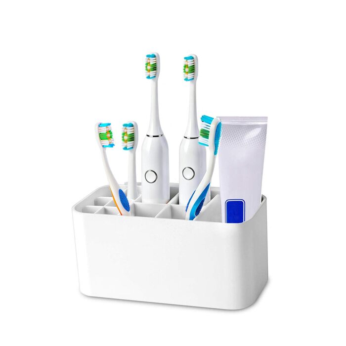 Автоматичний диспенсер зубної пасти та тримач для зубних щіток MHTECH - комплект з 2 пресовальників пасти, 4 стаканів та місцем для 5 щіток. Підходить для всіх типів щіток, настінний монтаж