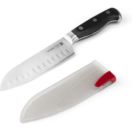 Кухонний ніж Santoku Sabatier, кований, трьохклепковий, самозаточувальний чохол, високовуглецева нержавіюча сталь, 12,7 см, для овочів та фруктів