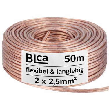 Акустичний кабель DCSk BLca 2x2,5 мм² 50м прозорий CCA для Hi-Fi, домашнього кінотеатру та підсилювачів - з маркуванням полярності