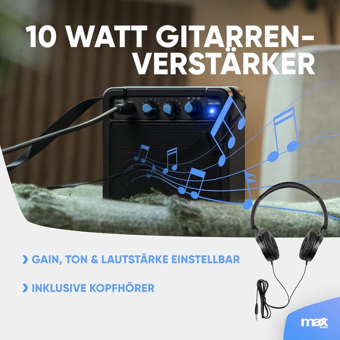 Електрогітара Max GigKit: Повний комплект для початківців (рожева, 1/4, 4/4), з підсилювачем 40W, чохлом, медіатором, ременем, тюнером, кабелем та запасними струнами