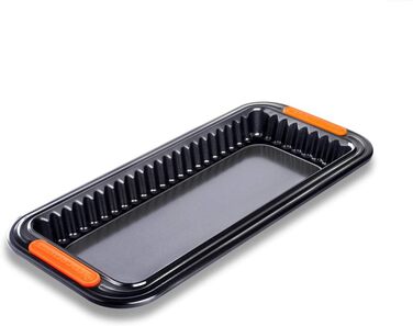 Форма для тарту Le Creuset антипригарна, прямокутна, 33x13x3 см, зйомне дно, стійка до закваски, з карбоністої сталі, антрацит/помаранчева