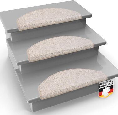 Casa Pura Shaggy Barcelona Stair Treads - 15 Piece Set | Non-Slip, Soft High Pile Carpet | 65x23.5cm | Cream