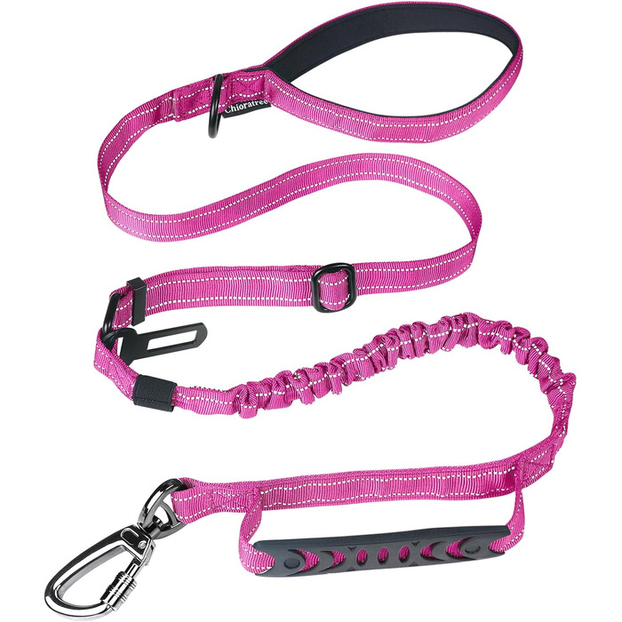 Тактична собача шлейка Chioratree для великих та середніх собак, 1.2м-1.8м, регульована, з амортизуючою вставкою та двома зручними ручками, авто-пояс, світловідбиваюча, рожева
