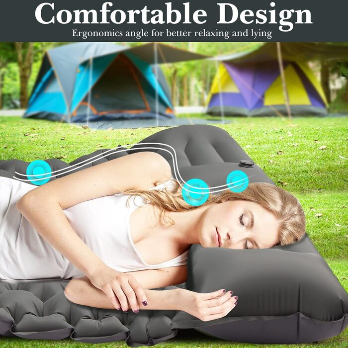 Double Camping Sleeping Pad - Inflatable, Self-Inflating, Ultra-Thick for 2 People with Pillow & Foot Pump - Hiking & Portable