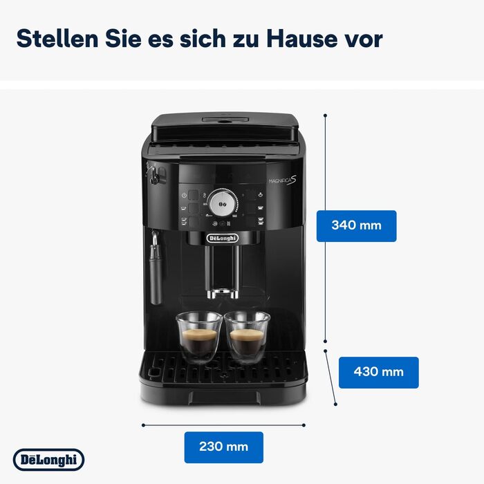 De'Longhi Magnifica S ECAM11.112.B, fully automatic coffee machine with milk frother for cappuccino, with espresso direct selection buttons and rotary dial, 2-cup function, black