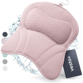 Vesta+ L Bath Pillow with Suction Cups - Test Winner - Neck & Back Support for Bathtub - Non-Slip Bath Cushion for Bathtub & Shower (Pink)