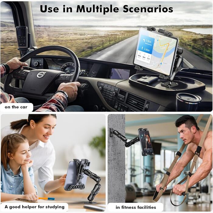 Кріплення для планшету OHLPRO для вантажівки: міцний тримач для iPad, 360° регулювання, 2-раменний, сумісний з iPad Pro, Mini, Samsung Tab, Nexus (17-29 см)