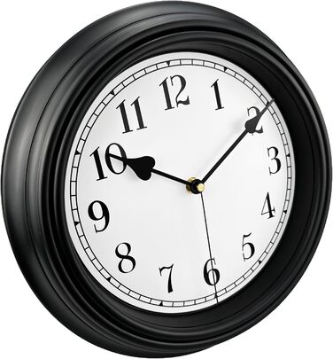 DIYZON Round Classic Wall Clock, Silent No Ticking, 40 cm High-Quality Quartz Vintage Clock, Large Number Retro Decorative Clock, Battery-Powered, Easy to Read for Home, Kitchen, Dining Room (Black-1, 25CM)