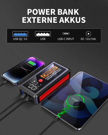 Powerbank для авто Starthilfe 5000A: пускова станція, 12V, до 8.0L бензин/дизель, USB, LED ліхтарик