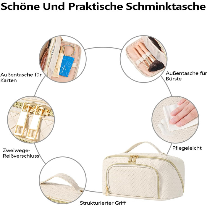 Косметичка для макіяжу велика водонепроникна з PU-шкіри, для подорожей, чорна вінтажна