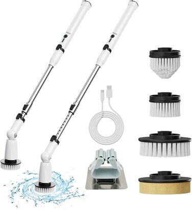 iDiskk Electric Spin Scrubber, Upgraded IPX7 Bathroom Scrubber, Shower Cleaning Brush with Adjustable and Detachable Handle, Dual Speed, Electric Cleaning