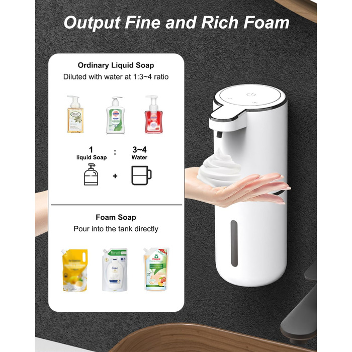 Автоматичний диспенсер для мила Dalugo USB-C, електричний сенсорний дозатор мила, 4 рівні, для кухні та ванної кімнати, білий