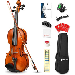 Скрипка Vangoa 4/4 з масиву дерева, набір для початківців, акустична, з кейсом, підставкою, смолою, струнами, інструкцією, демпфером, наклейками для нот, для дорослих, дітей та підлітків