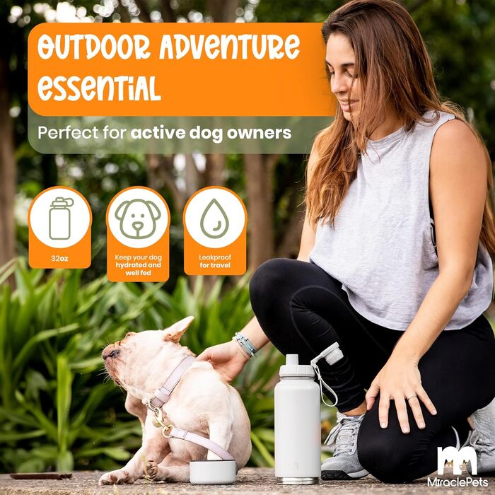 Фляга для собак Miracle Pets: 1 л, нержавіюча сталь, BPA-free, з мийкою, для подорожей